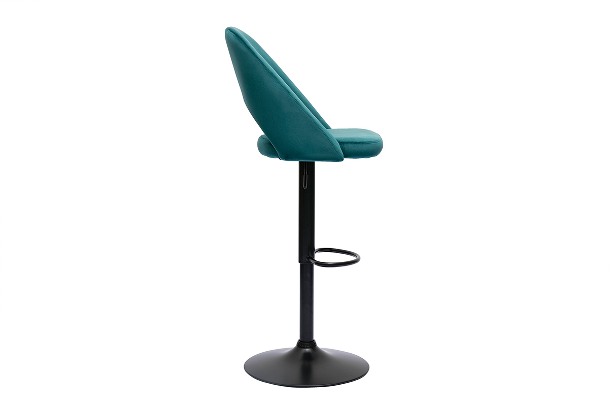 Tabourets de bar relevables en velours bleu ptrole et mtal noir (lot de 2) COSETTE