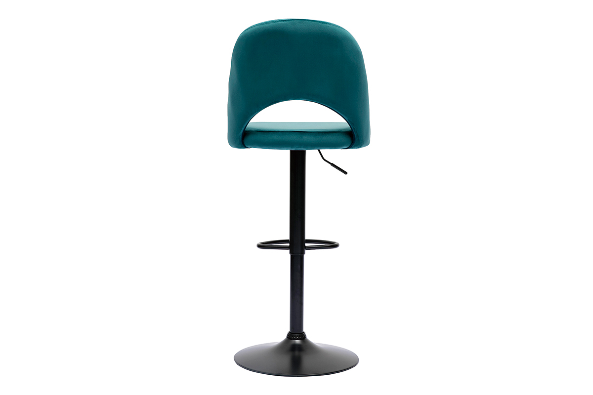 Tabourets de bar relevables en velours bleu ptrole et mtal noir (lot de 2) COSETTE