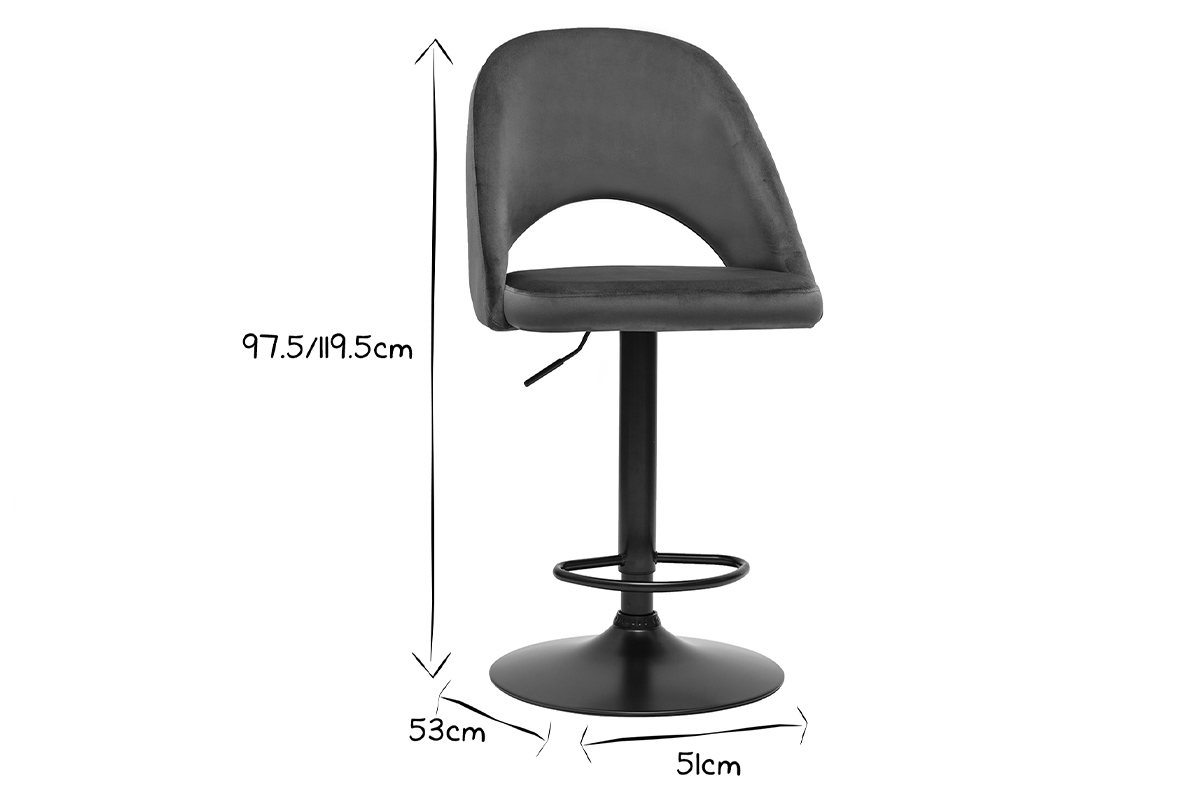 Tabourets de bar relevables en velours bleu ptrole et mtal noir (lot de 2) COSETTE