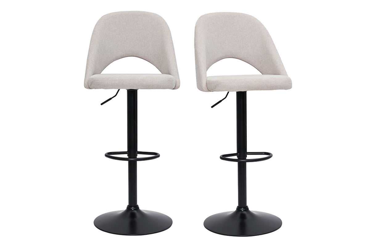 Tabourets de bar relevables tissu effet velours textur beige et mtal noir (lot de 2) COSETTE