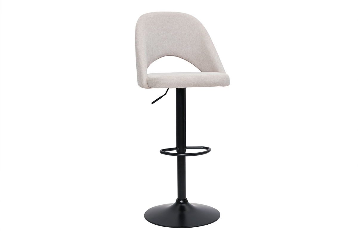 Tabourets de bar relevables tissu effet velours textur beige et mtal noir (lot de 2) COSETTE