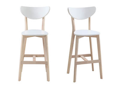 Tabourets de bar scandinave blanc et bois 65cm - lot de 2 LEENA