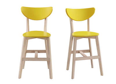 Tabourets de bar scandinave jaune et bois 65cm - lot de 2 LEENA
