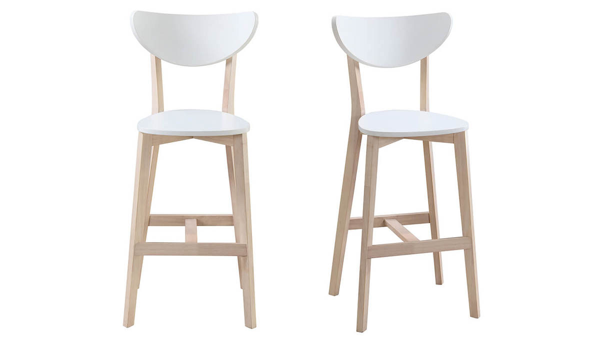 Tabourets de bar scandinaves blanc et bois 75 cm (lot de 2) LEENA