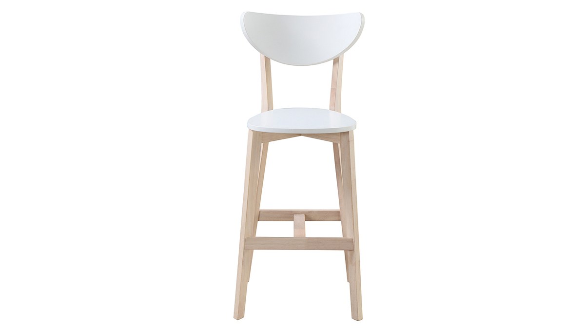 Tabourets de bar scandinaves blanc et bois 75 cm (lot de 2) LEENA