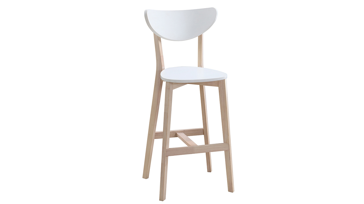 Tabourets de bar scandinaves blanc et bois 75 cm (lot de 2) LEENA