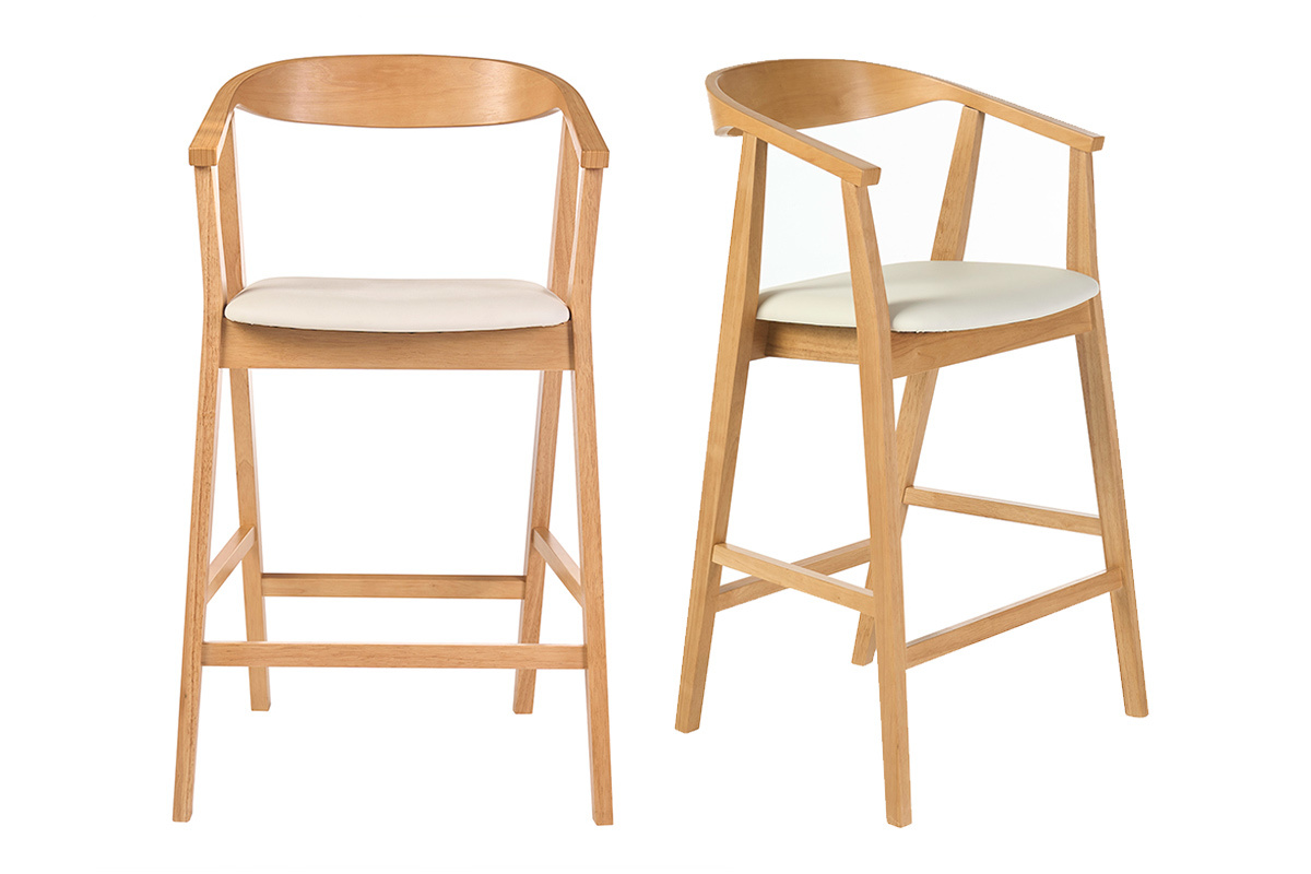 Tabourets de bar scandinaves blancs et bois clair H66.5 cm (lot de 2) BAHIA