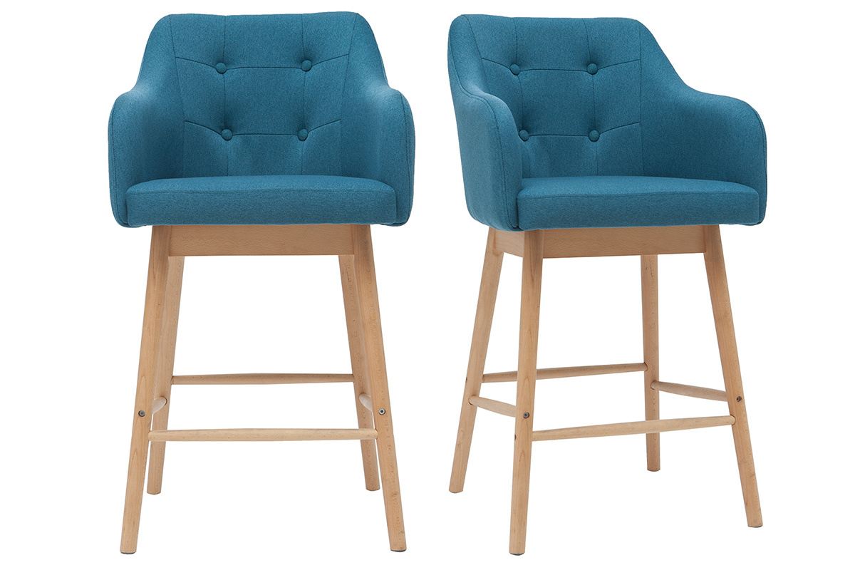 Tabourets de bar scandinaves bleu canard et bois  (lot de 2) BALTIK