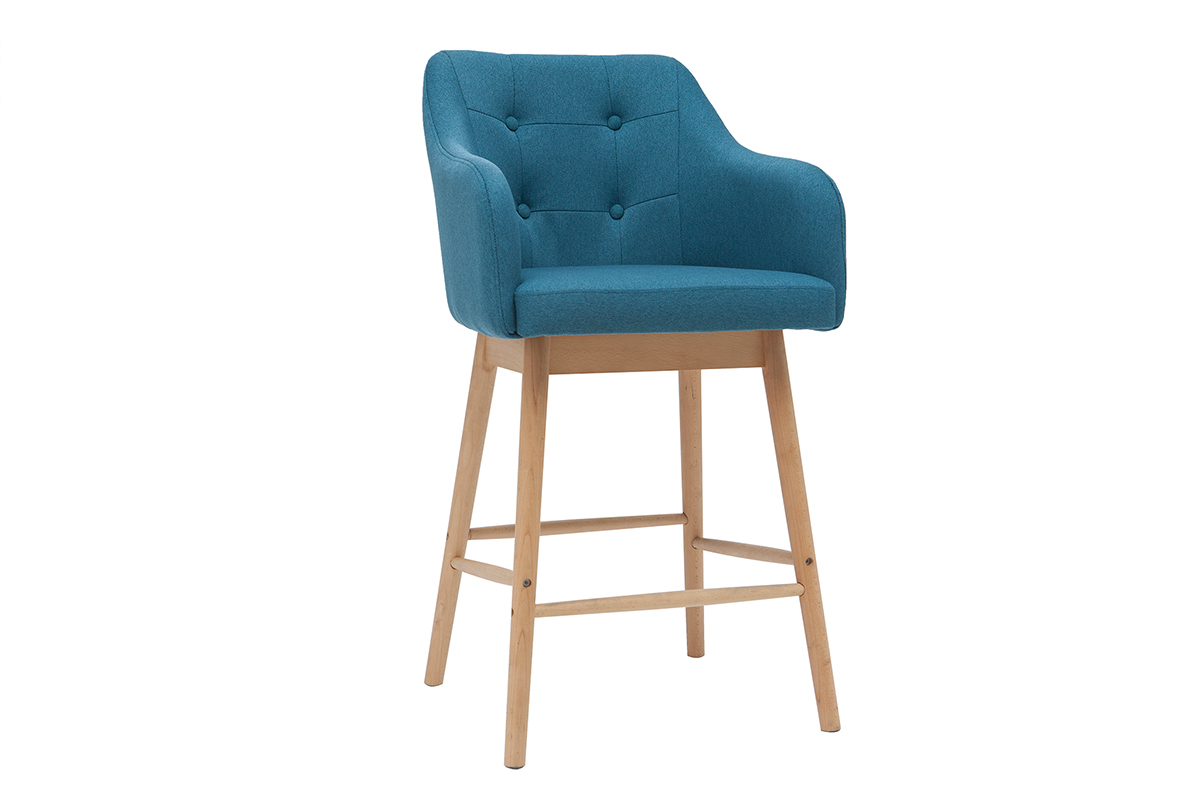 Tabourets de bar scandinaves bleu canard et bois  (lot de 2) BALTIK