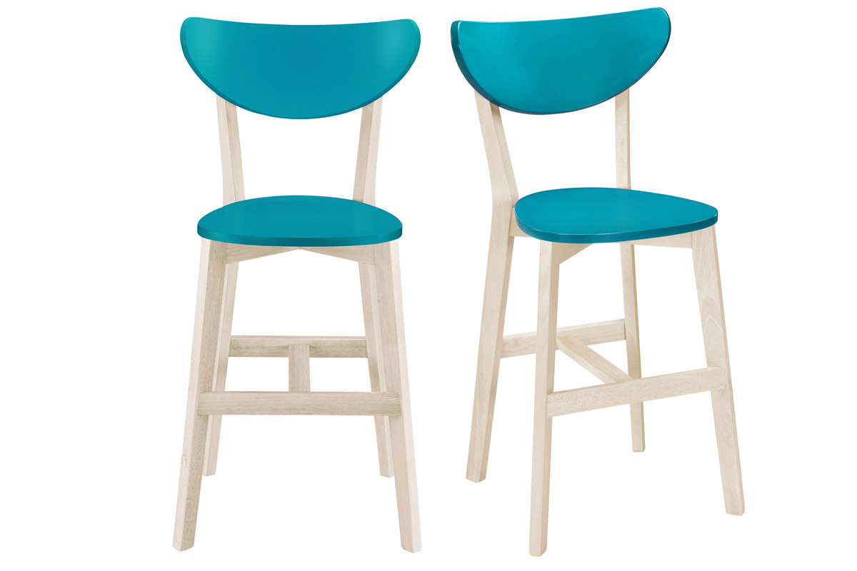 Tabourets de bar scandinaves bleu canard H65 cm (lot de 2) LEENA