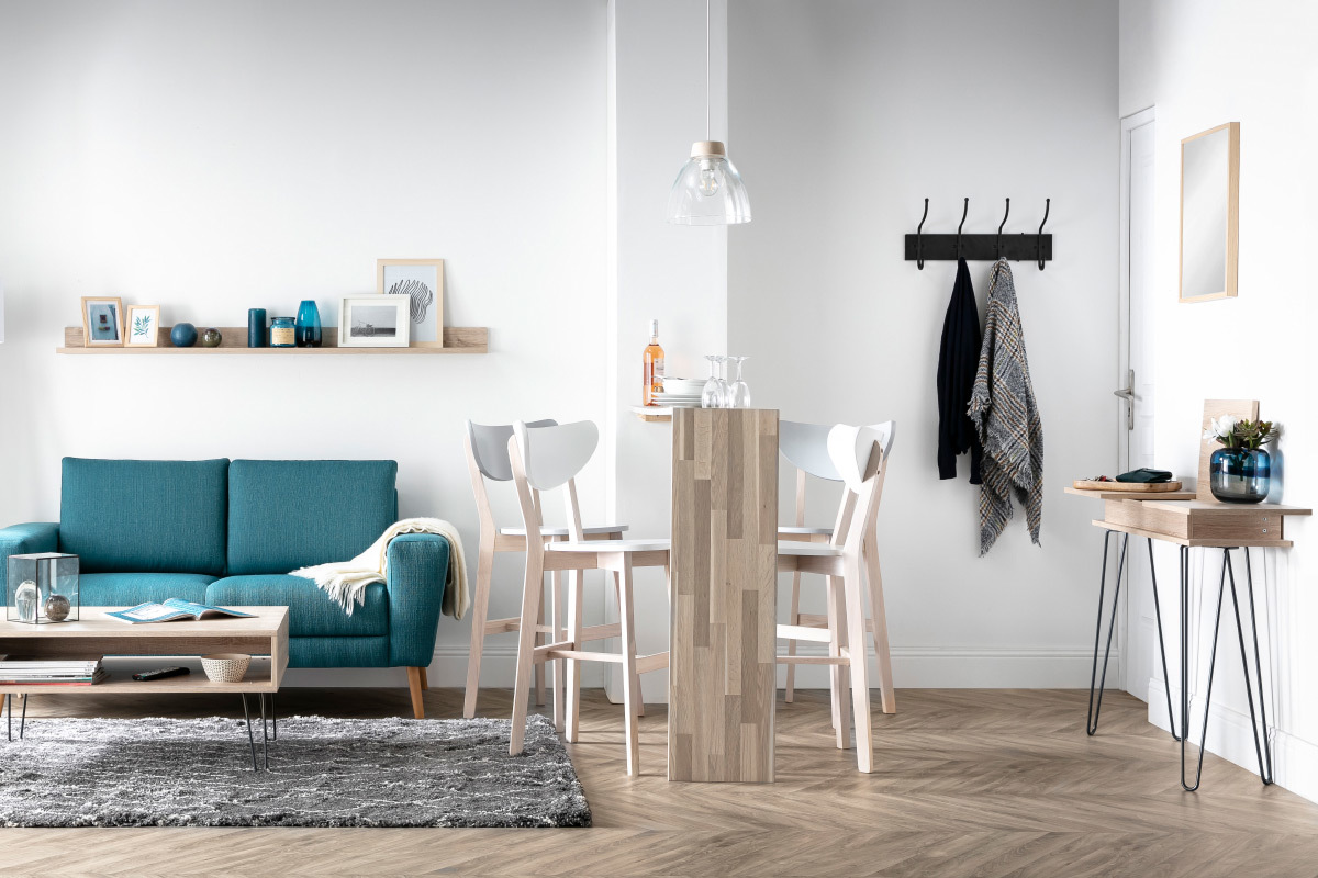 Tabourets de bar scandinaves bleu canard H65 cm (lot de 2) LEENA