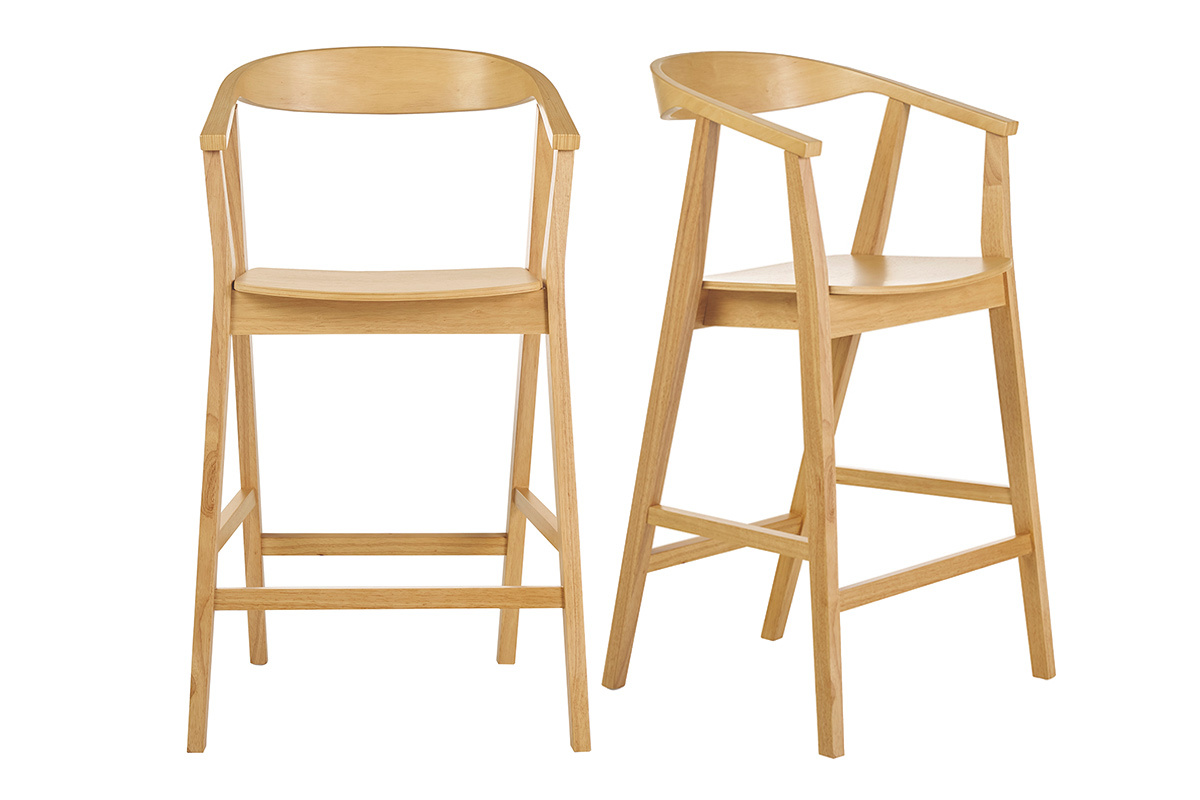 Tabourets de bar scandinaves en bois clair H66.5 cm (lot de 2) BAHIA