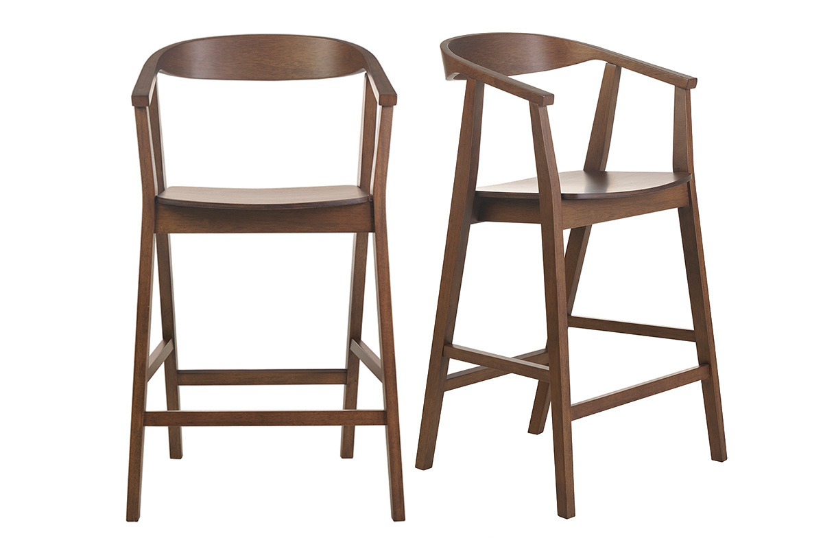 Tabourets de bar scandinaves en bois fonc (lot de 2) BAHIA