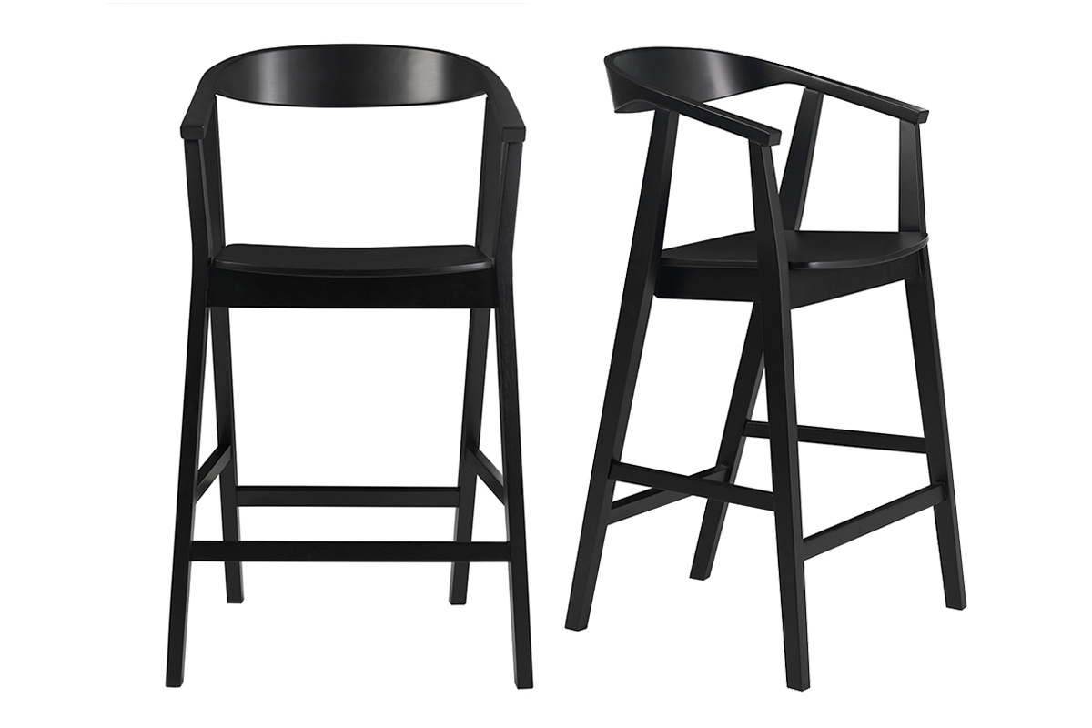 Tabourets de bar scandinaves en bois noir H66.5 cm (lot de 2) BAHIA