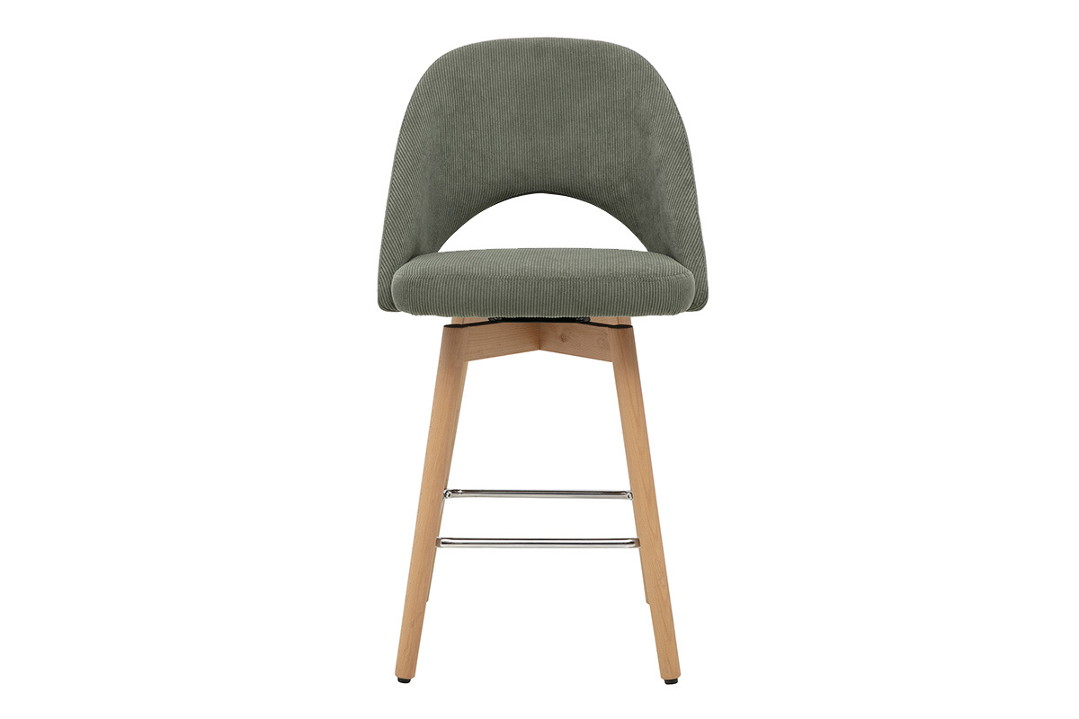Tabourets de bar scandinaves en tissu velours c�tel� vert kaki et h�v�a massif 65 cm (lot de 2) COSETTE