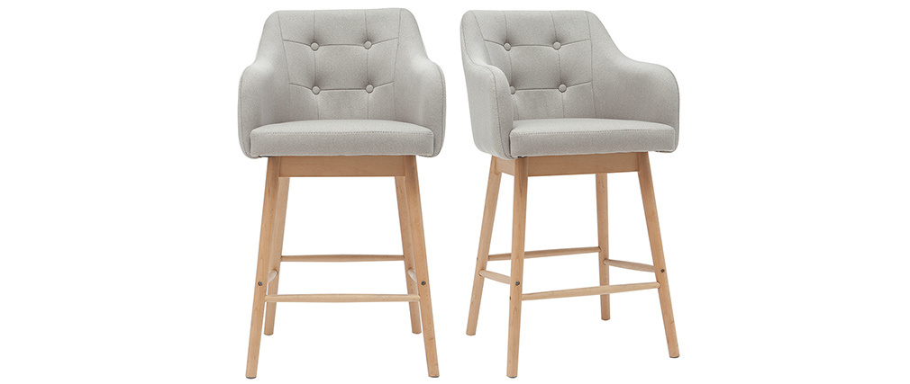 Tabourets de bar scandinaves gris clair et bois H65 cm (lot de 2) BALTIK