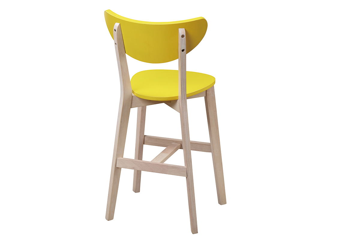 Tabourets de bar scandinaves jaune et bois H65 cm (lot de 2) LEENA