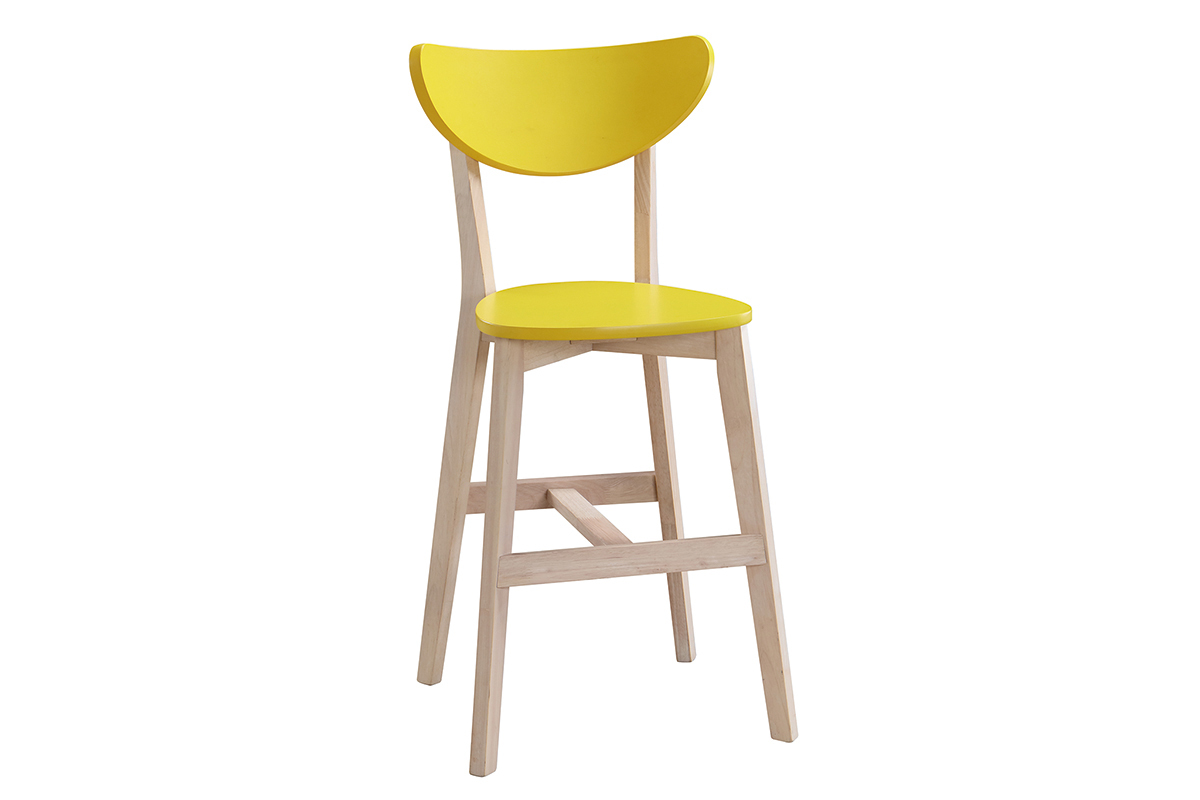 Tabourets de bar scandinaves jaune et bois H65 cm (lot de 2) LEENA