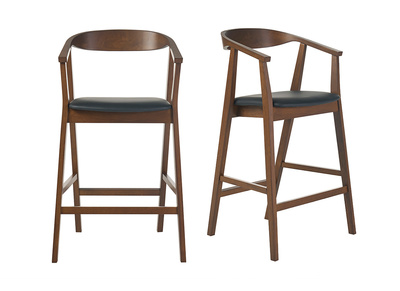 Tabourets de bar scandinaves noirs et bois fonc&eacute; H66.5 cm (lot de 2) BAHIA