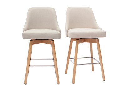 Tabourets de bar scandinaves pivotants 360° en tissu beige et bois hêtre massif H65 cm (lot de 2) HASTA
