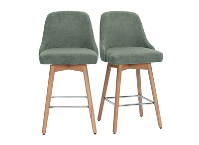 Tabourets de bar scandinaves pivotants 360° en tissu chenille vert kaki et bois hêtre massif H65 cm (lot de 2) HASTA