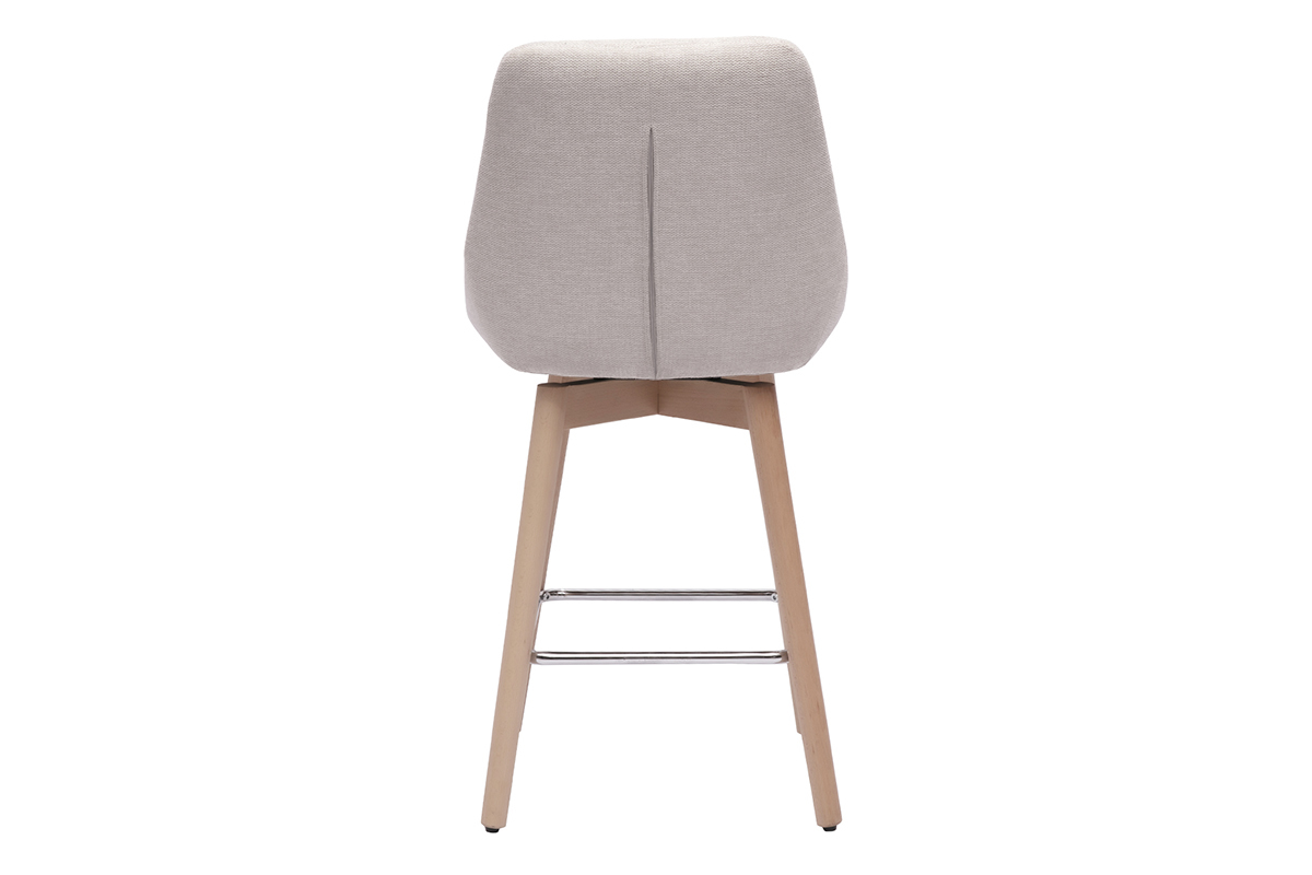Tabourets de bar scandinaves pivotants 360 en tissu effet velours textur beige et bois clair H65 cm (lot de 2) ALESS
