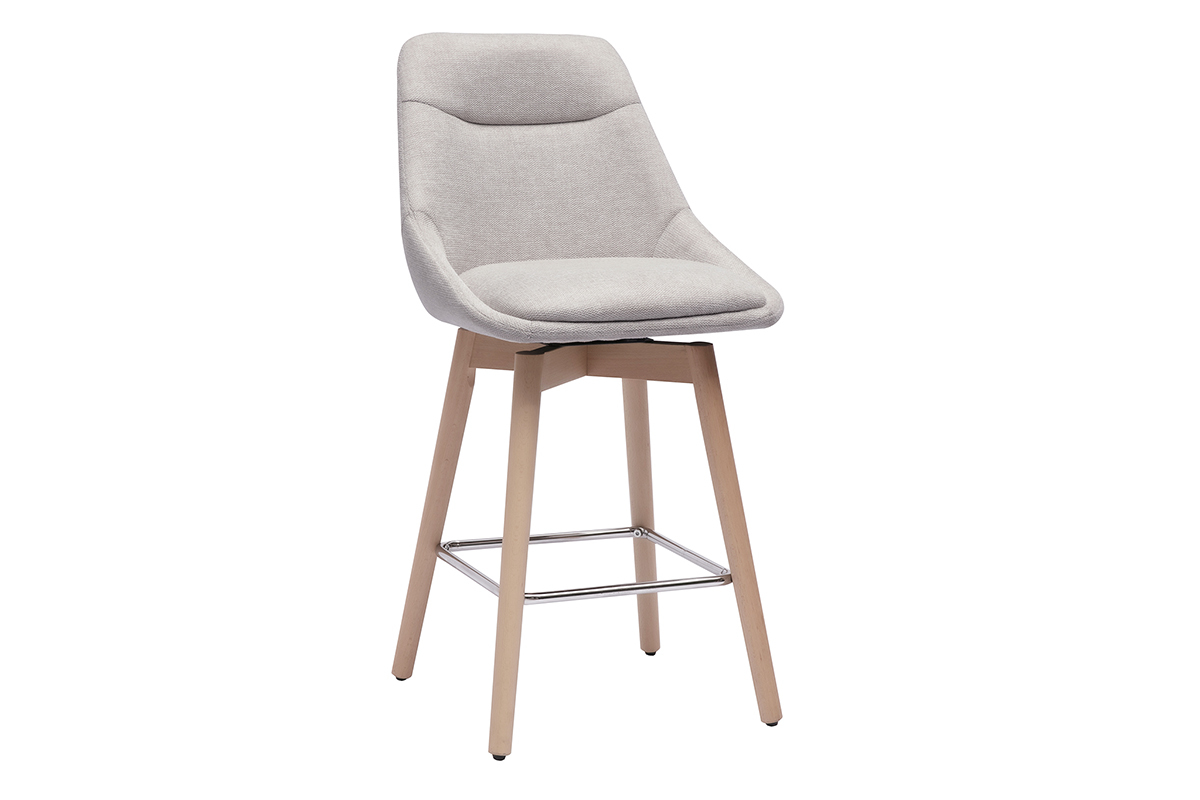 Tabourets de bar scandinaves pivotants 360 en tissu effet velours textur beige et bois clair H65 cm (lot de 2) ALESS