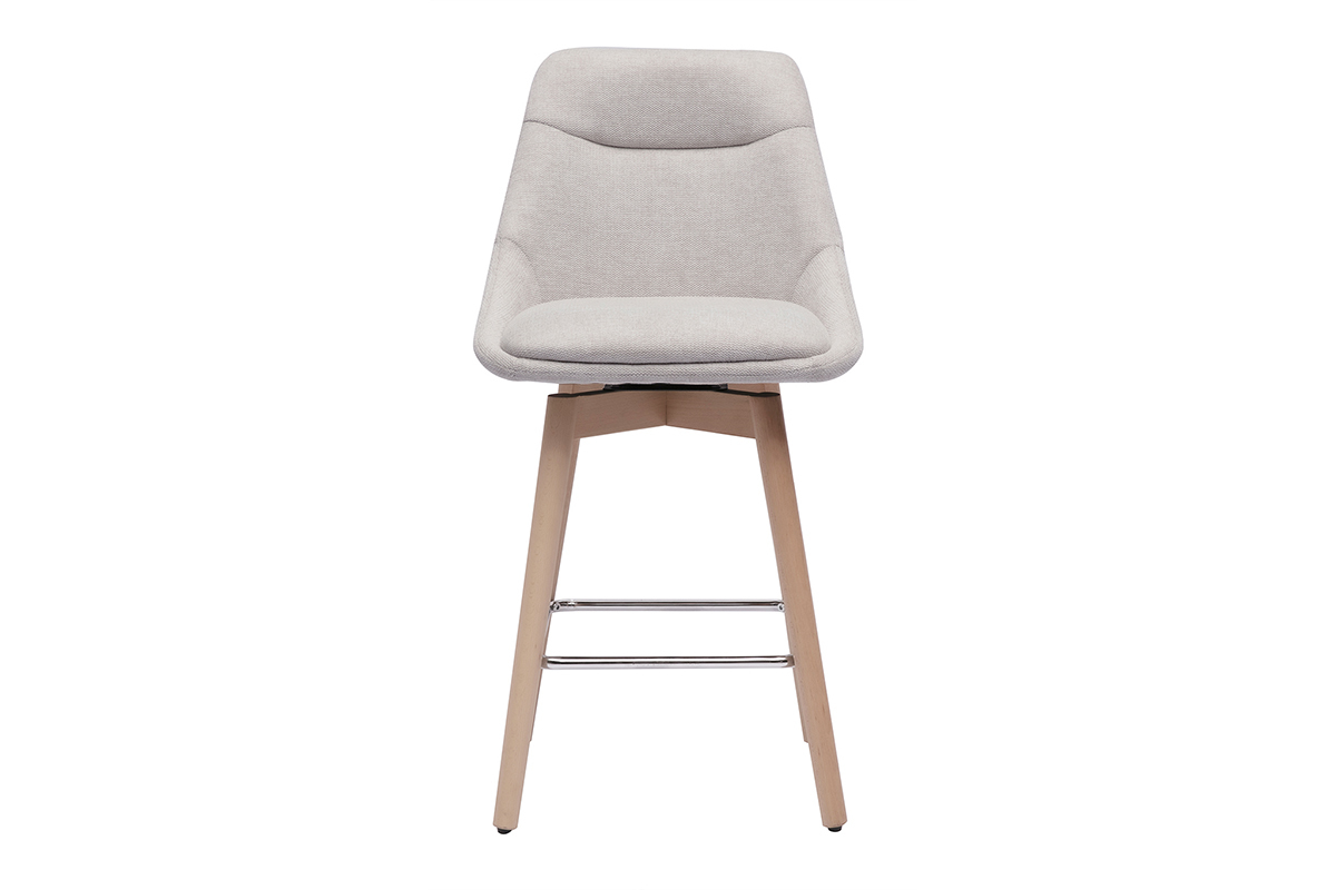 Tabourets de bar scandinaves pivotants 360 en tissu effet velours textur beige et bois clair H65 cm (lot de 2) ALESS