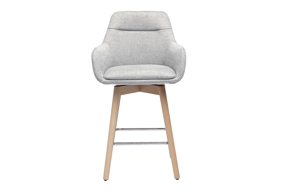 Tabourets de bar scandinaves pivotants 360 en tissu effet velours textur gris clair et bois clair H65 cm (lot de 2) ALESS