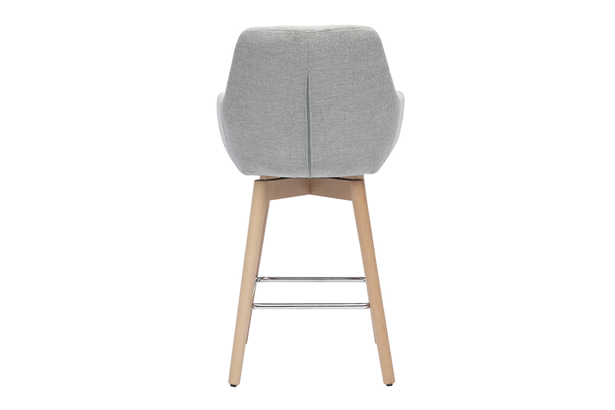 Tabourets de bar scandinaves pivotants 360 en tissu effet velours textur gris clair et bois clair H65 cm (lot de 2) ALESS