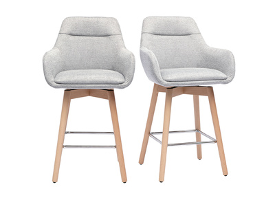 Tabourets de bar scandinaves pivotants 360° en tissu effet velours texturé gris clair et bois clair H65 cm (lot de 2) ALESS