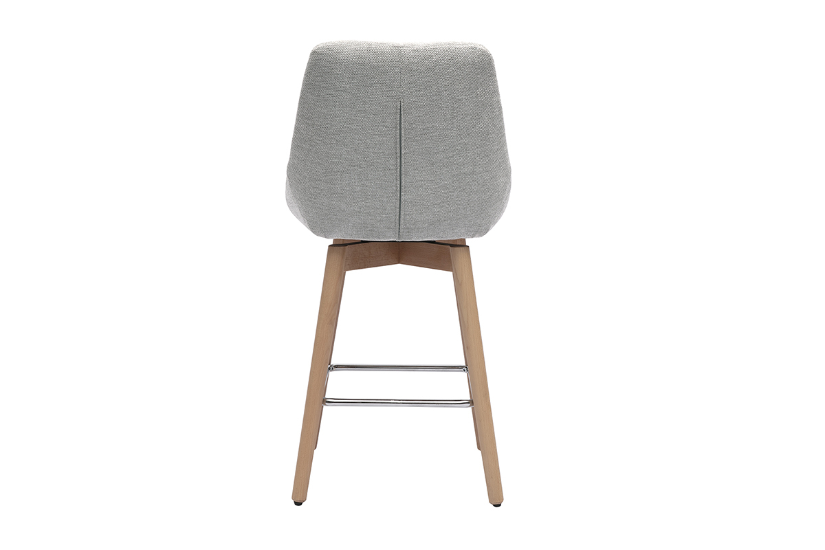 Tabourets de bar scandinaves pivotants 360 en tissu effet velours textur gris et bois clair H65 cm (lot de 2) ALESS