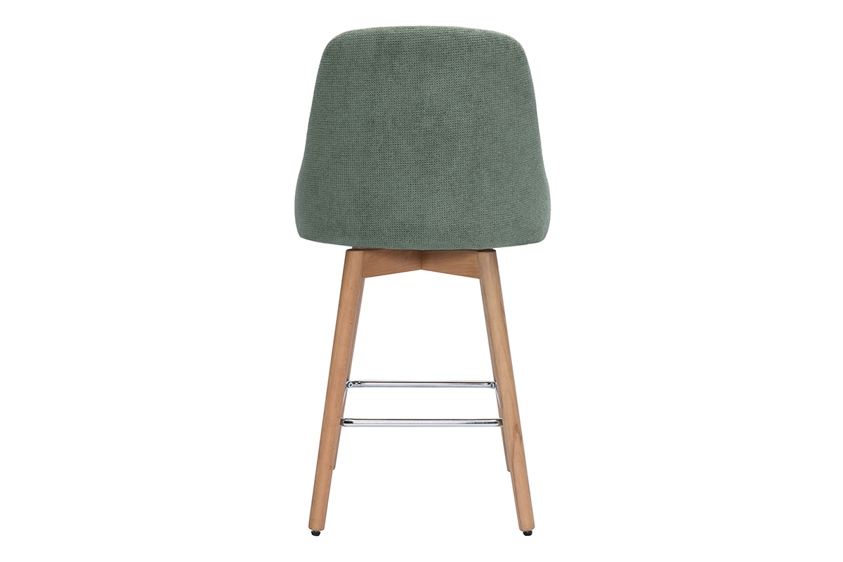 Tabourets de bar scandinaves pivotants 360 en tissu effet velours textur vert kaki et bois htre massif H65 cm (lot de 2) HASTA