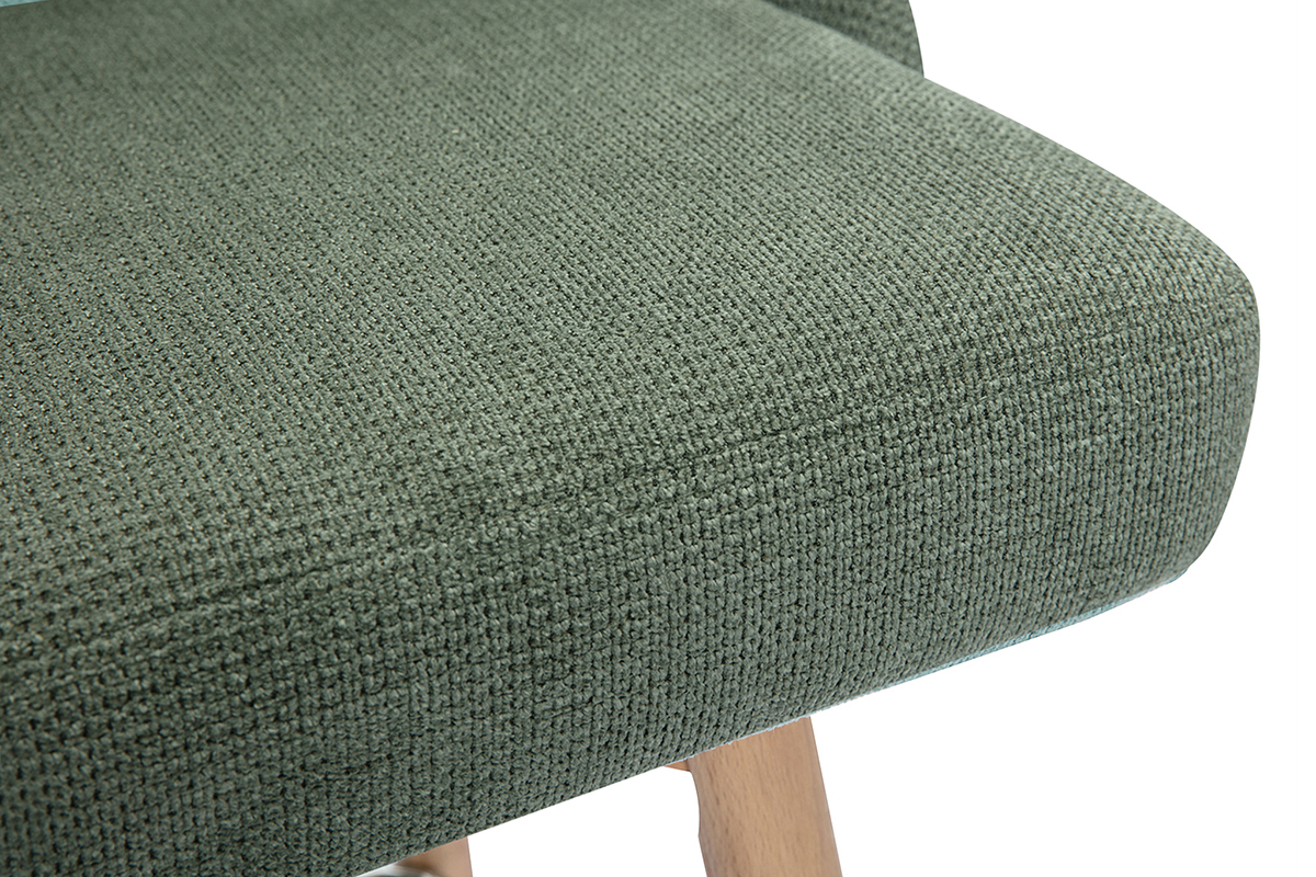 Tabourets de bar scandinaves pivotants 360 en tissu effet velours textur vert kaki et bois htre massif H65 cm (lot de 2) HASTA