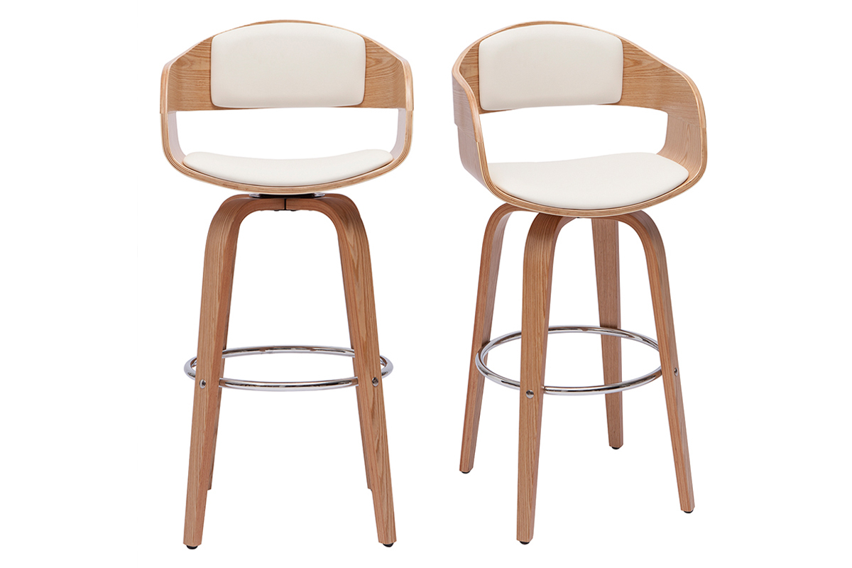 Tabourets de bar scandinaves pivotants 360° en bois clair H65 cm (lot de 2) GAO