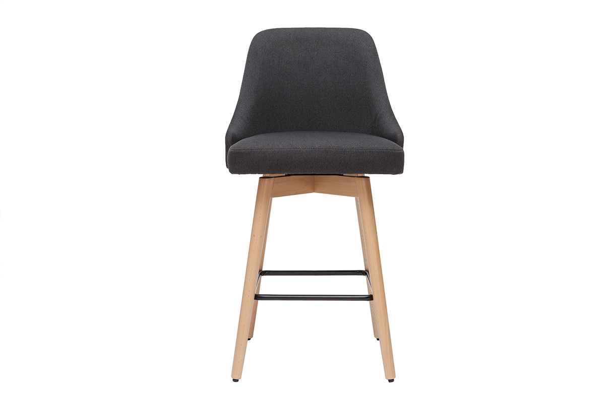 Tabourets de bar scandinaves pivotants 360° en tissu gris foncé et bois hêtre massif H65 cm (lot de 2) HASTA