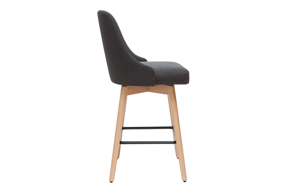 Tabourets de bar scandinaves pivotants 360° en tissu gris foncé et bois hêtre massif H65 cm (lot de 2) HASTA