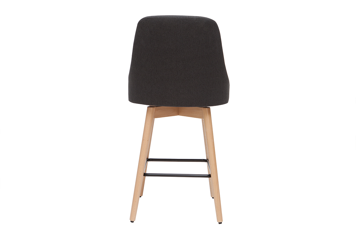Tabourets de bar scandinaves pivotants 360° en tissu gris foncé et bois hêtre massif H65 cm (lot de 2) HASTA