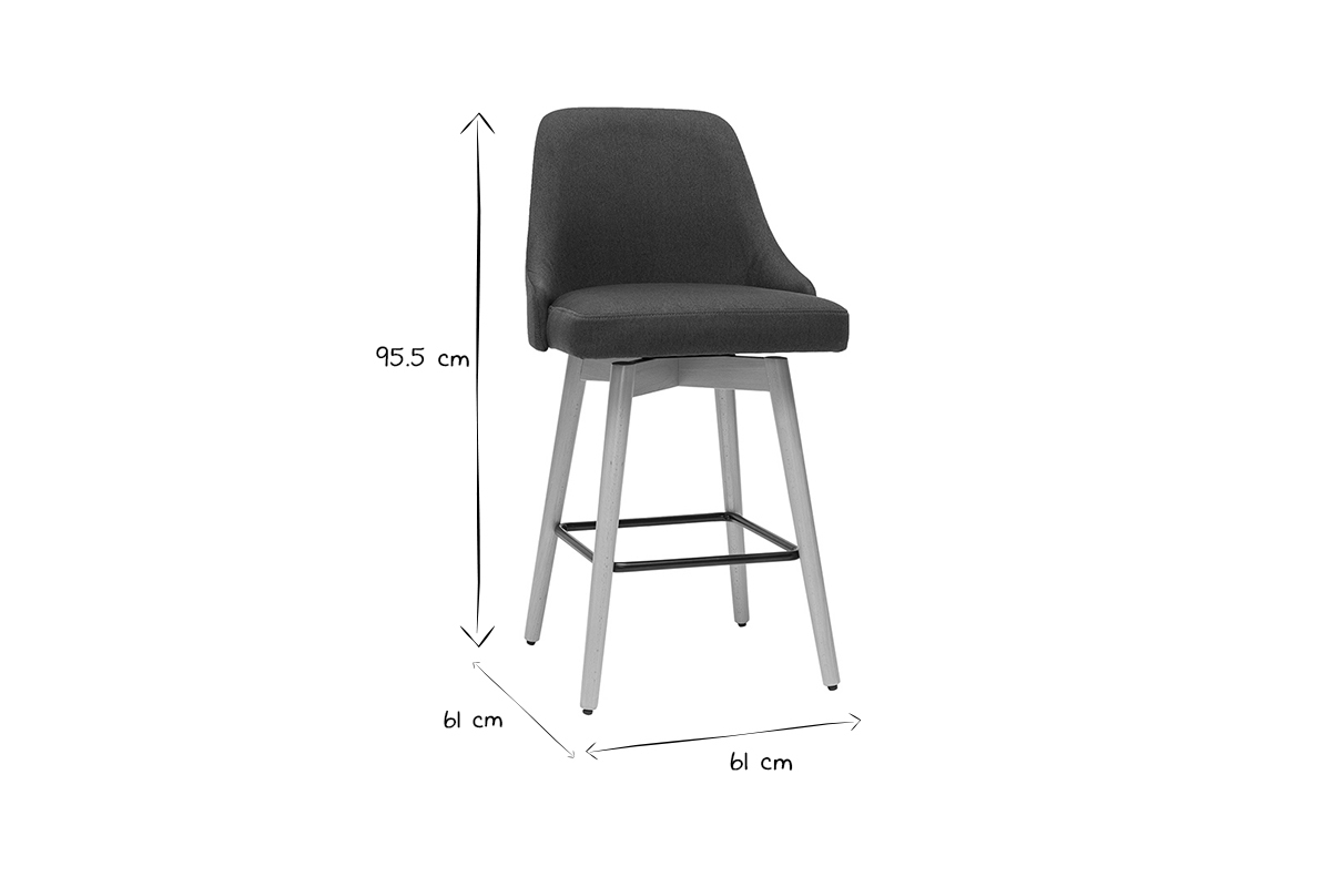 Tabourets de bar scandinaves pivotants 360° en tissu gris foncé et bois hêtre massif H65 cm (lot de 2) HASTA