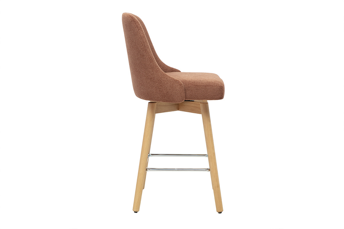 Tabourets de bar scandinaves pivotants 360� en tissu chenille terre br�l�e et bois h�tre massif H65 cm (lot de 2) HASTA