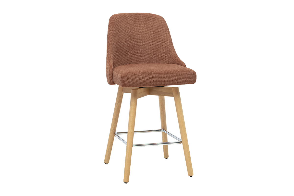 Tabourets de bar scandinaves pivotants 360� en tissu chenille terre br�l�e et bois h�tre massif H65 cm (lot de 2) HASTA
