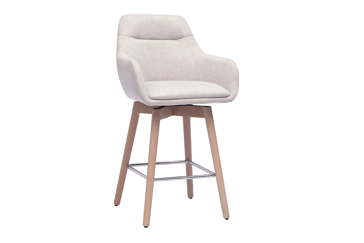 Tabourets de bar scandinaves pivotants 360� en tissu effet velours textur� beige et bois clair H65 cm (lot de 2) ALESS