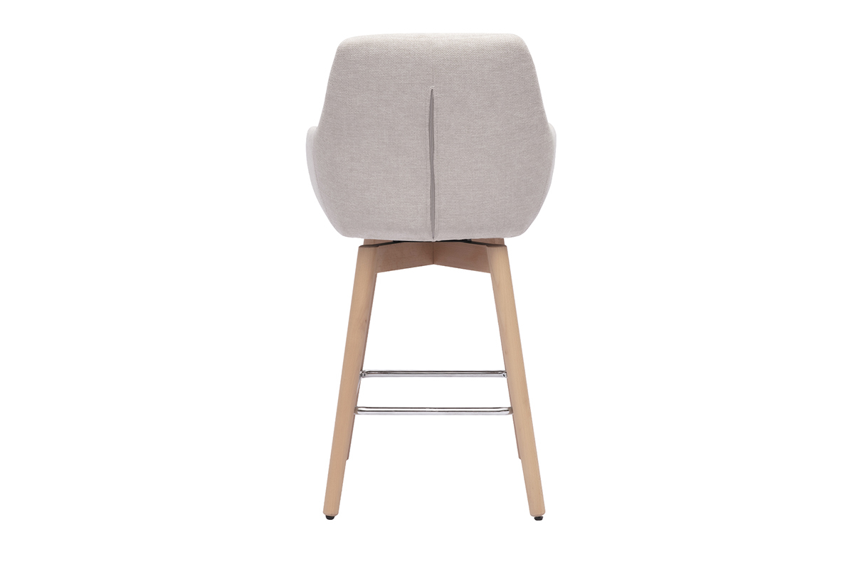 Tabourets de bar scandinaves pivotants 360� en tissu effet velours textur� beige et bois clair H65 cm (lot de 2) ALESS