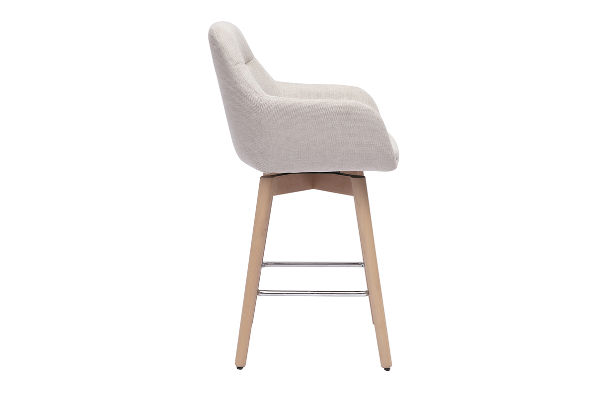 Tabourets de bar scandinaves pivotants 360� en tissu effet velours textur� beige et bois clair H65 cm (lot de 2) ALESS