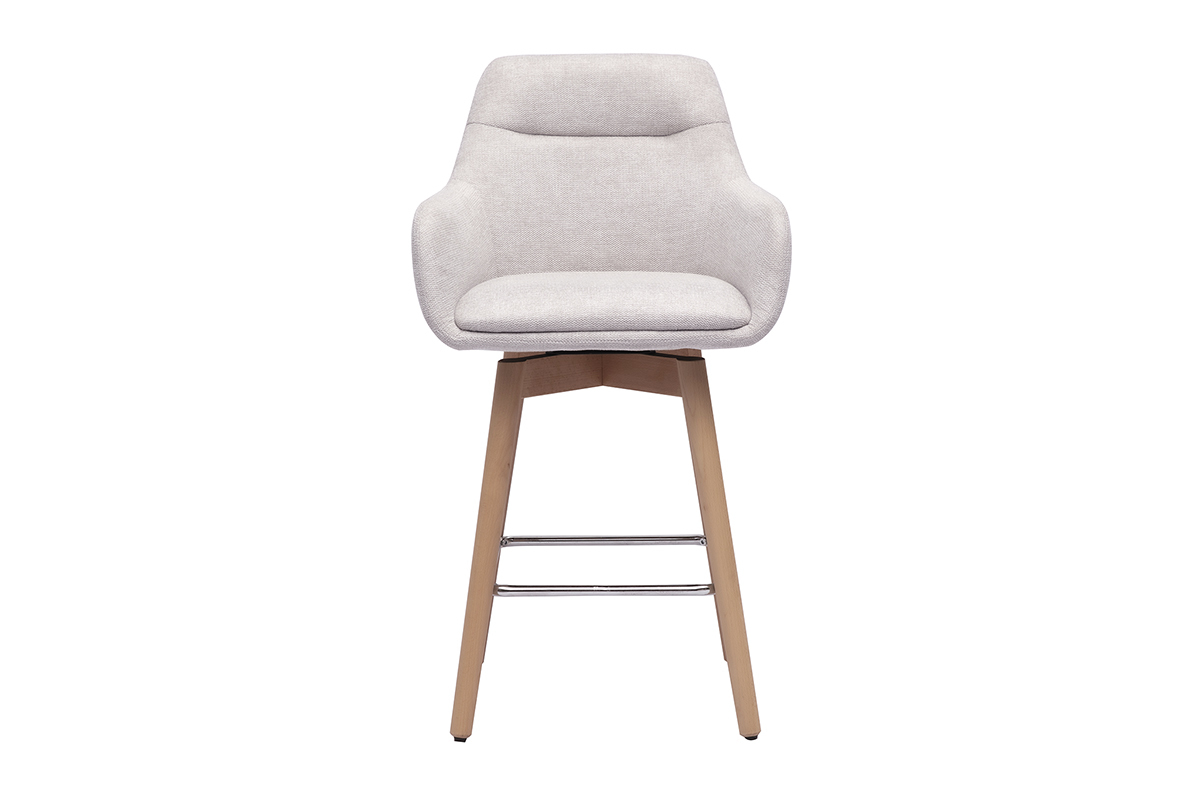 Tabourets de bar scandinaves pivotants 360� en tissu effet velours textur� beige et bois clair H65 cm (lot de 2) ALESS