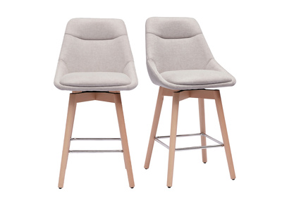 Tabourets de bar scandinaves pivotants 360&deg; en tissu effet velours textur&eacute; beige et bois clair H65 cm (lot de 2) ALESS