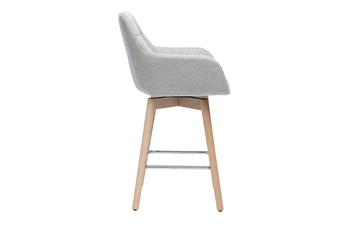 Tabourets de bar scandinaves pivotants 360� en tissu effet velours textur� gris clair et bois clair H65 cm (lot de 2) ALESS