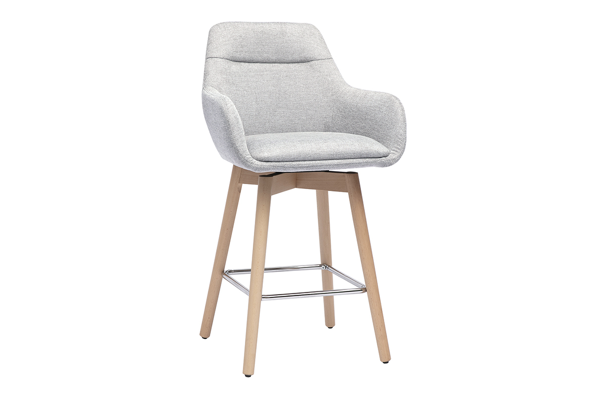 Tabourets de bar scandinaves pivotants 360� en tissu effet velours textur� gris clair et bois clair H65 cm (lot de 2) ALESS