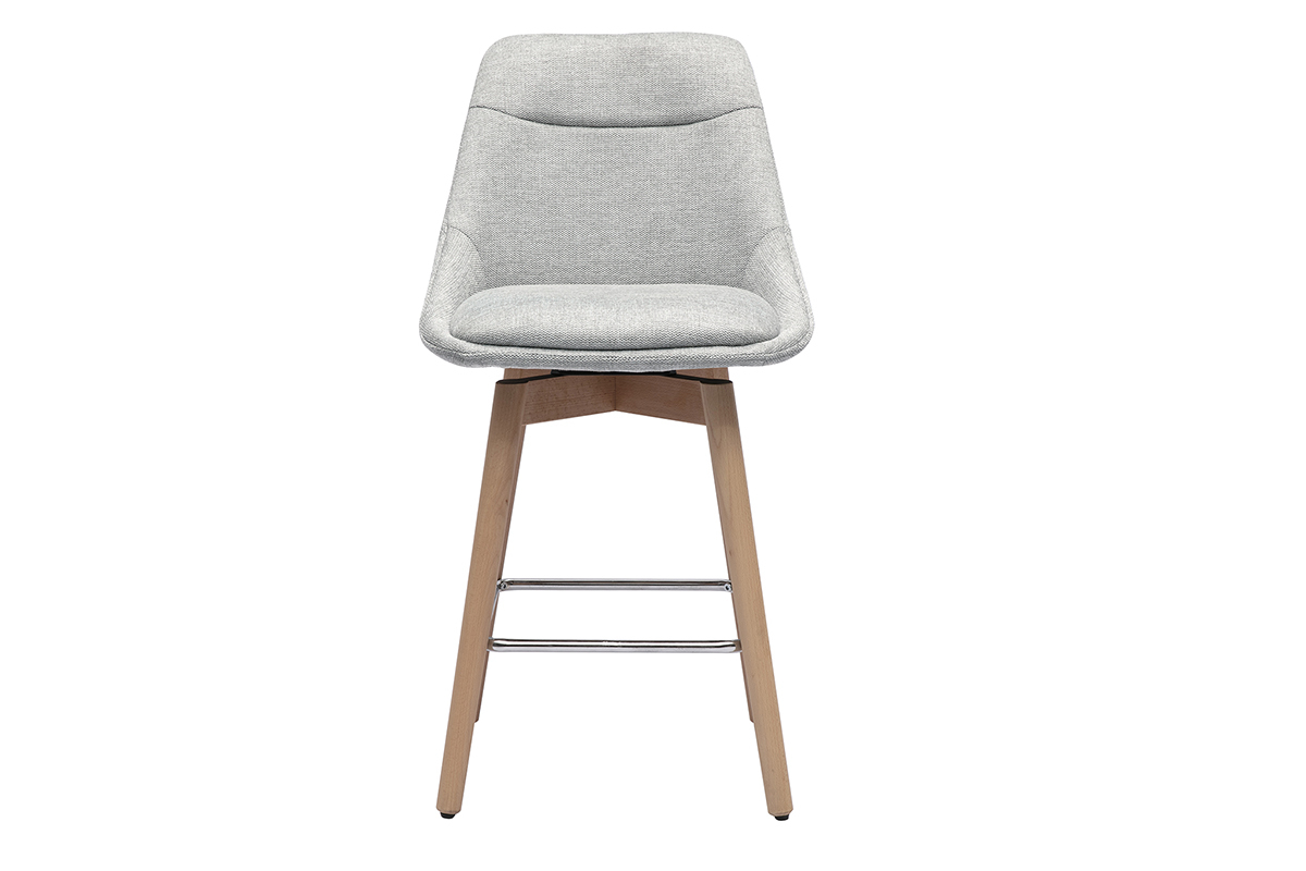Tabourets de bar scandinaves pivotants 360� en tissu effet velours textur� gris clair et bois clair H65 cm (lot de 2) ALESS