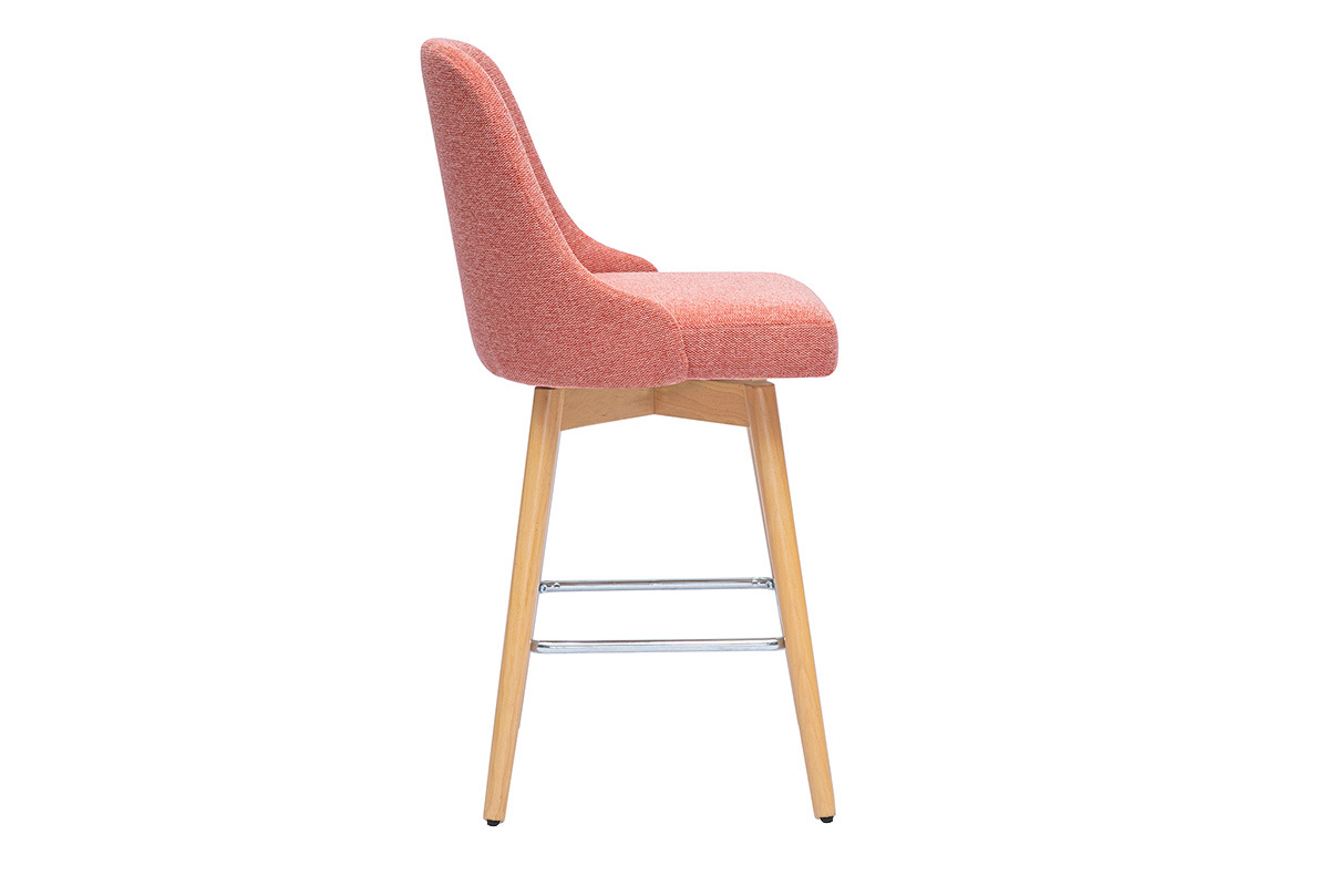 Tabourets de bar scandinaves pivotants 360� en tissu effet velours textur� terracotta et bois h�tre massif H65 cm (lot de 2) HASTA